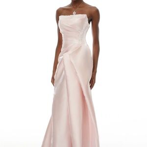 Strapless Satin Evening Gown in Soft Pink